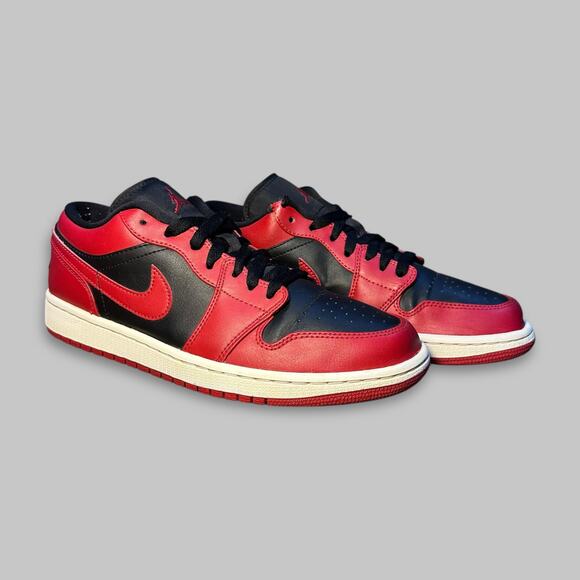 Air Jordan 1 Low “Bred” Black Red Men’s Sneakers - Size 8 - Picture 1 of 8